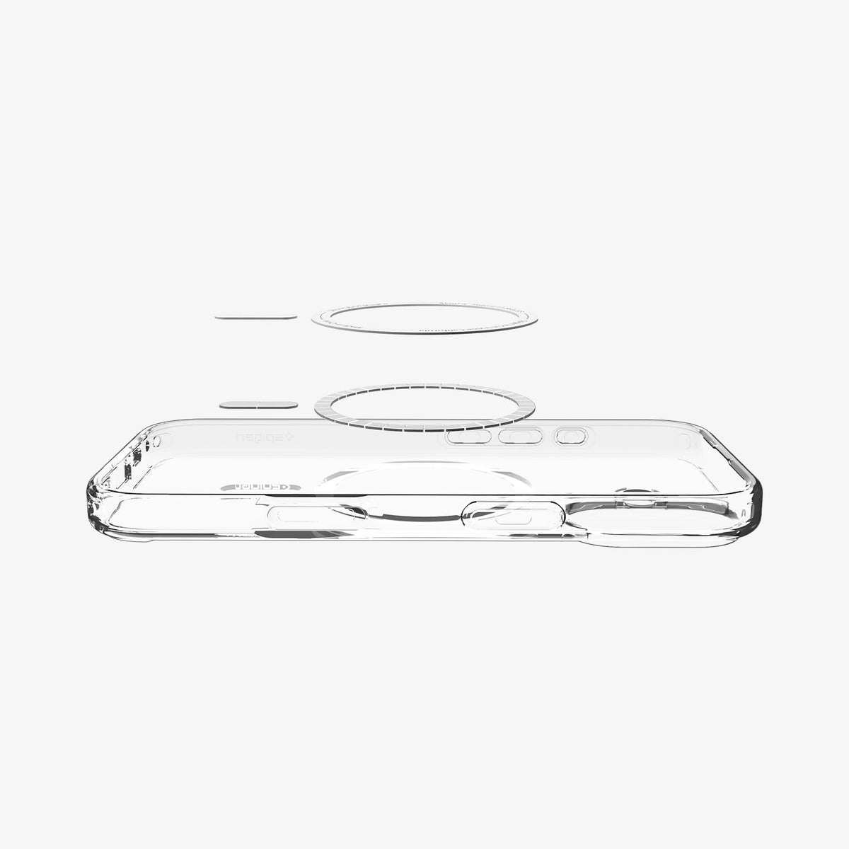 ACS10082 - iPhone 17 Ultra Hybrid (MagFit) in Clear White showing layer and magfit magnet above the case
