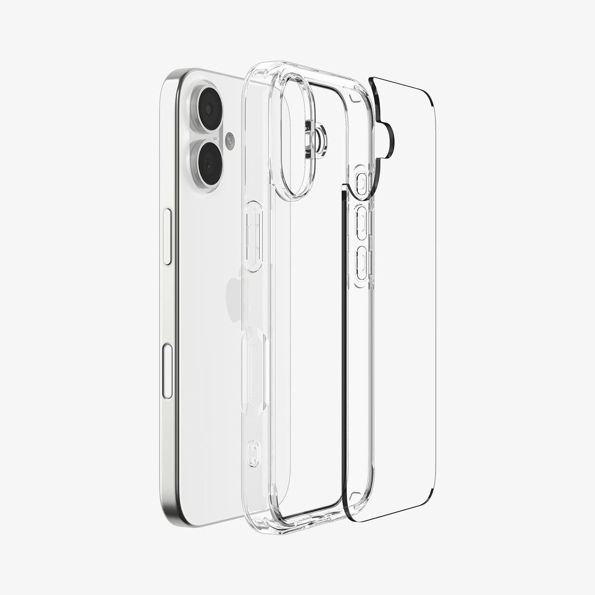 ACS10080 - iPhone 17 Ultra Hybrid in Crystal Clear showing the back, detached from the frame of the case aligned with the device