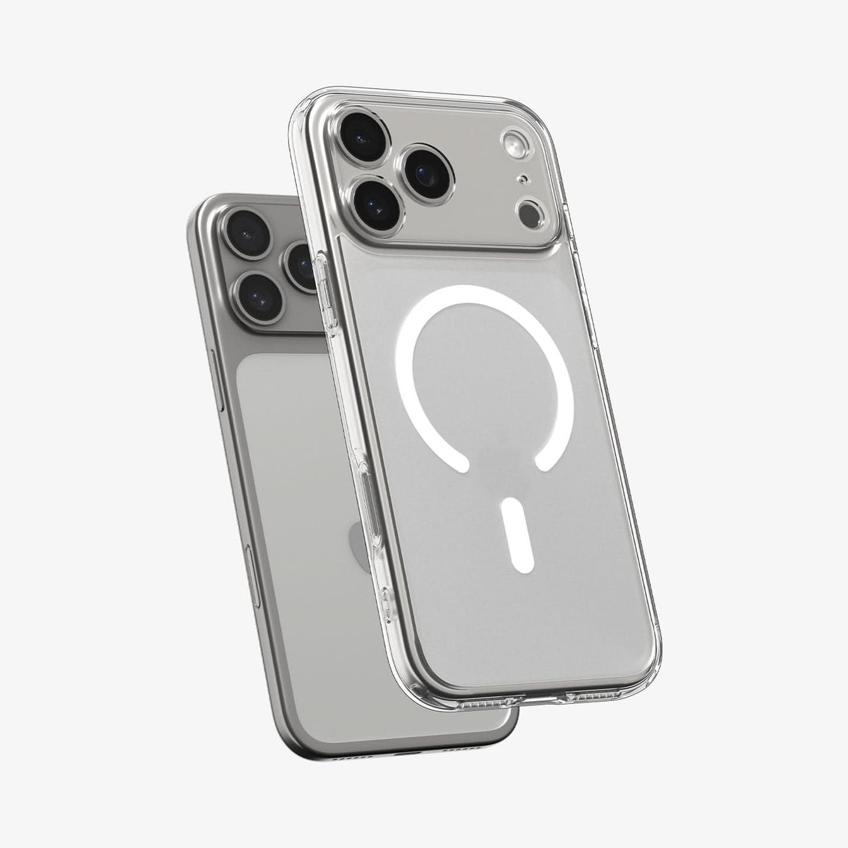 ACS10039 - iPhone 17 Pro Max Ultra Hybrid (MagFit) in Frost White showing the front of layer hovering above the magfit magnet plate and the case