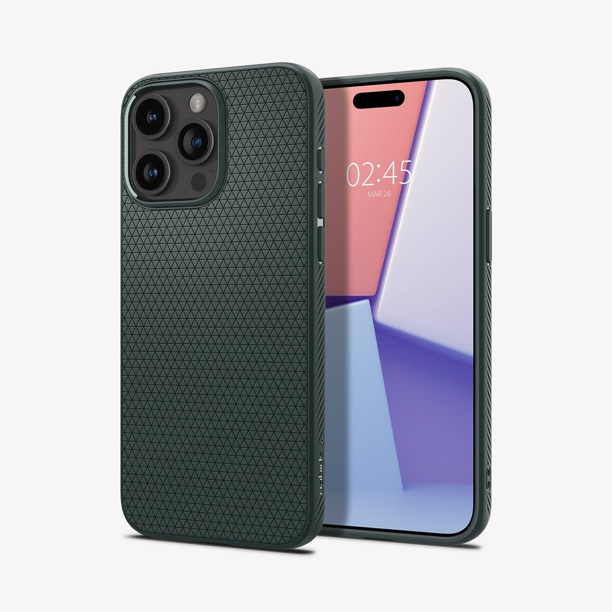 ACS06706 - iPhone 15 Pro Case Liquid Air in abyss green showing the back and front