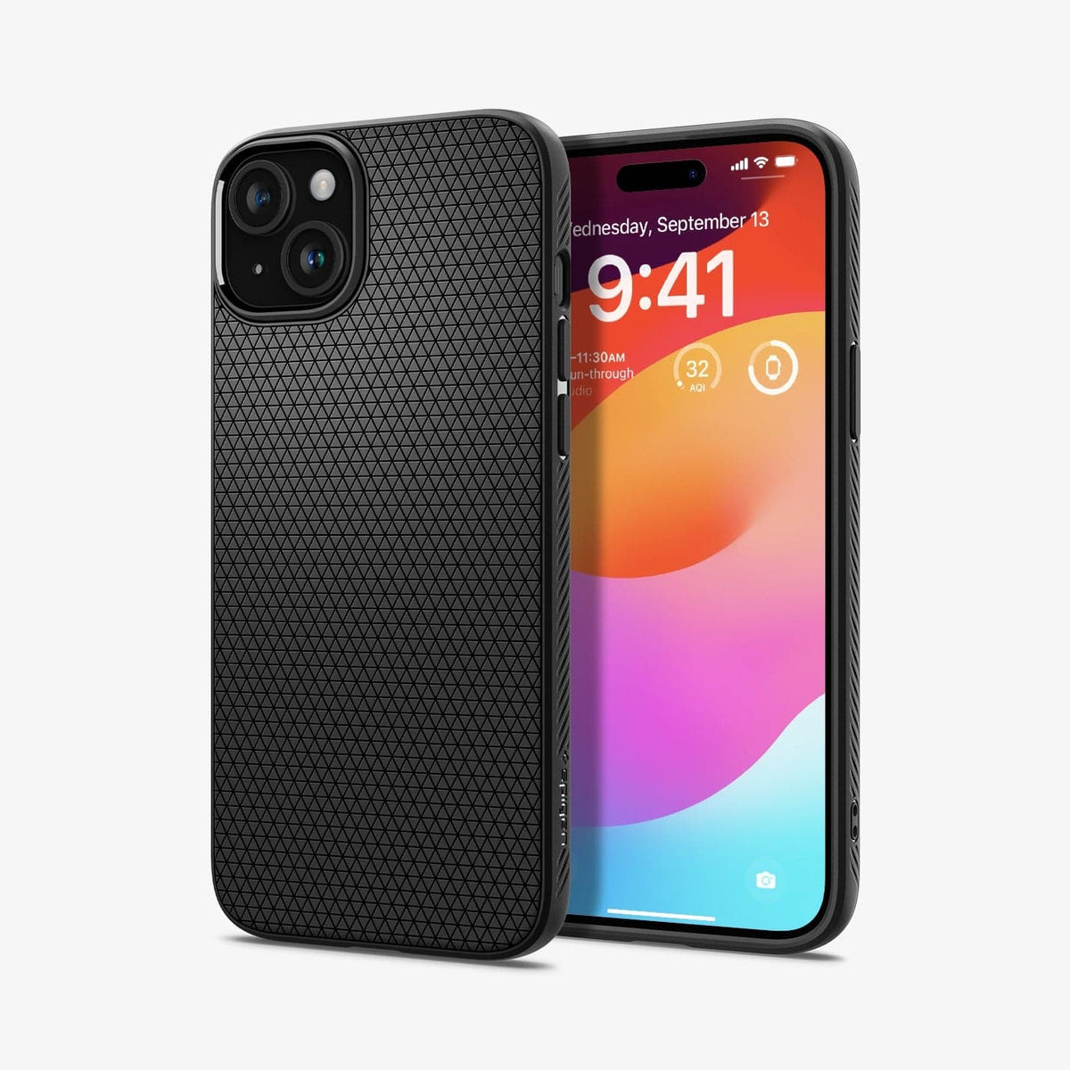 ACS06650 - iPhone 15 Plus Case Liquid Air in matte black showing the back and front