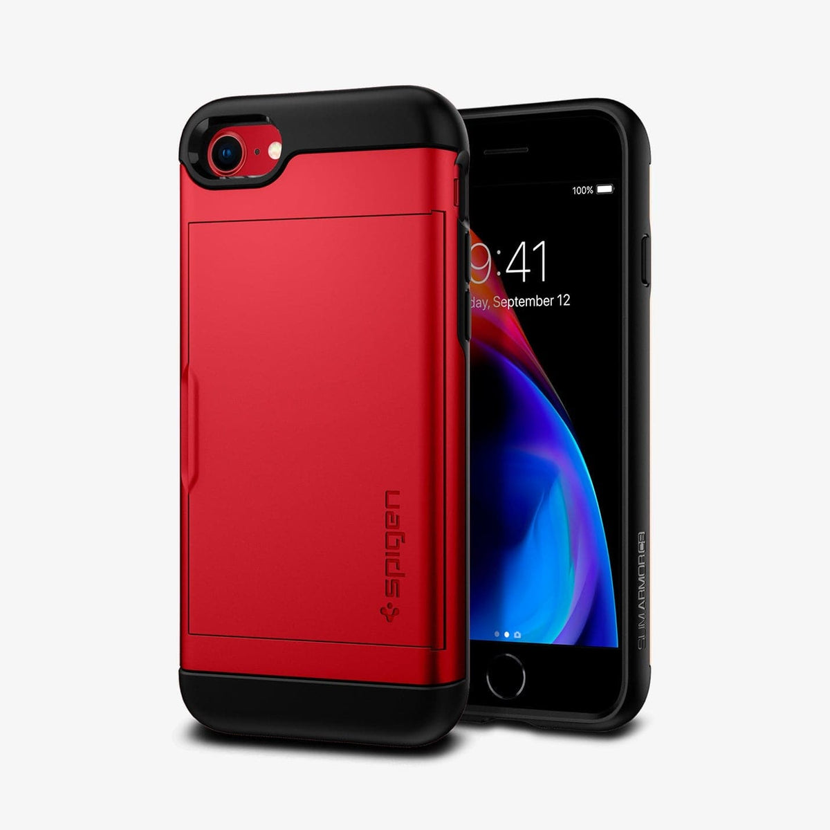 042CS21725 - iPhone 8 Series Slim Armor CS Case in Red showing the back, another one behind showing front