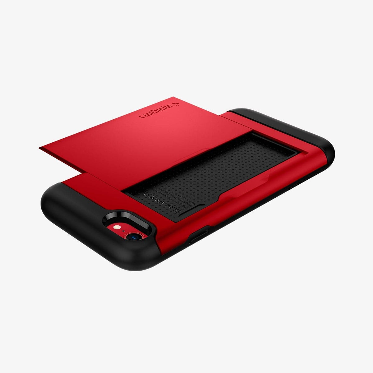 042CS21725 - iPhone 7 Series Slim Armor CS Case in Red showing the back with card slider out, flat