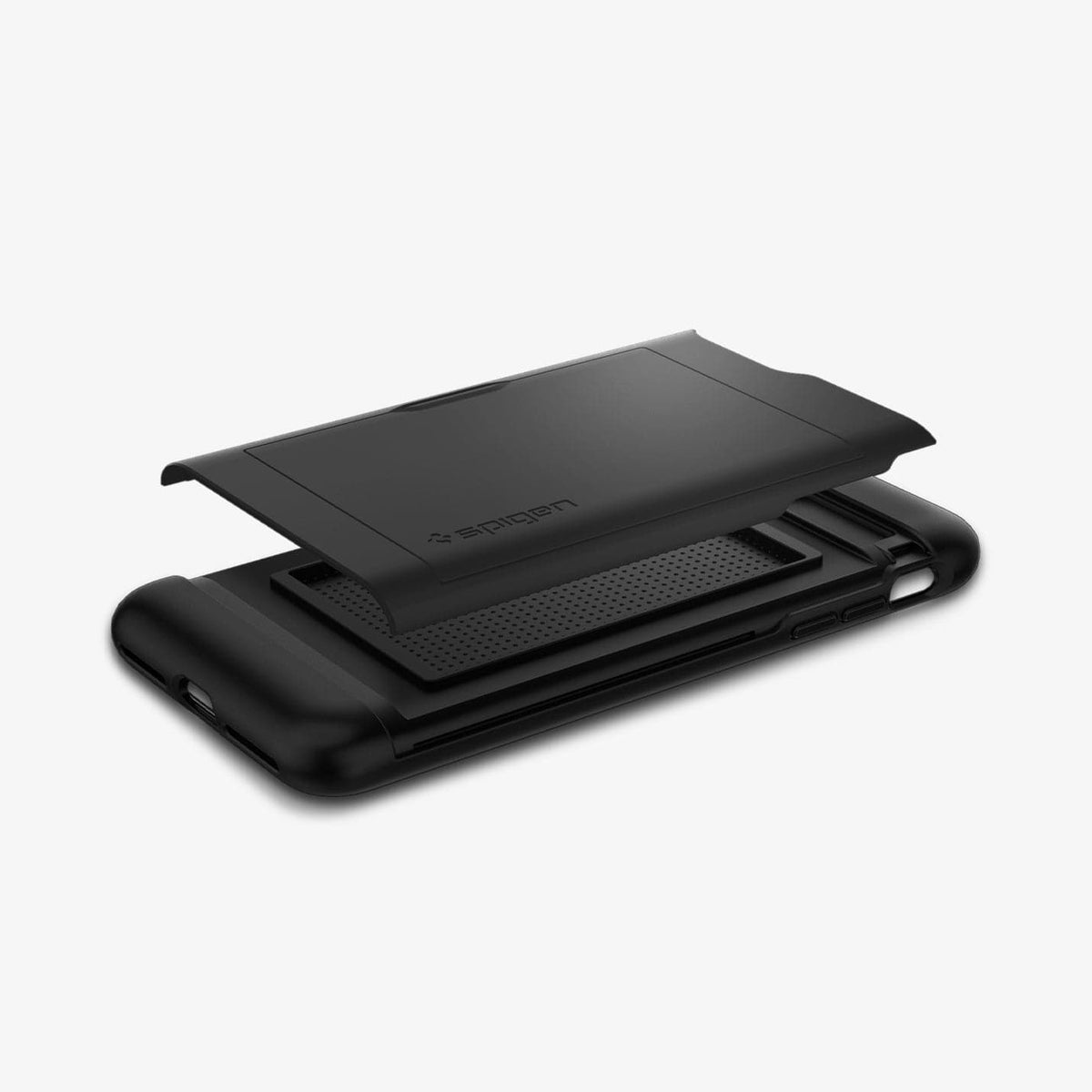 043CS20528 - iPhone 8 Series Slim Armor CS Case in Black showing the back cover hovering above the back case