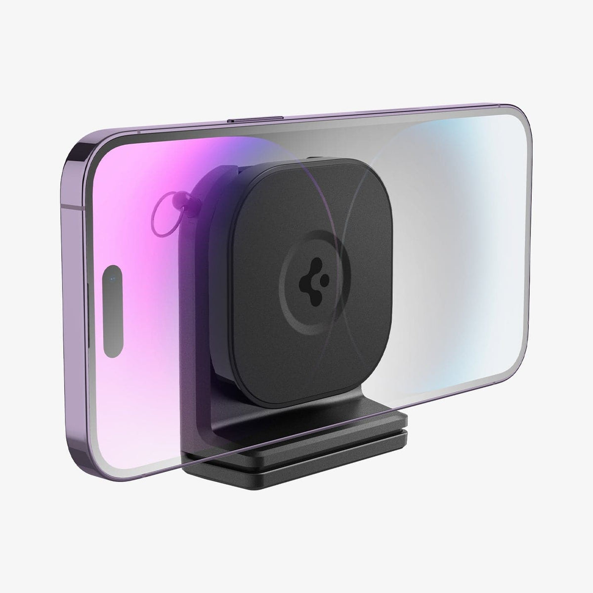 AMP05756 - In-flight Phone Mount (MagFit) in black showing the front with a silhouette of device horizontally connected