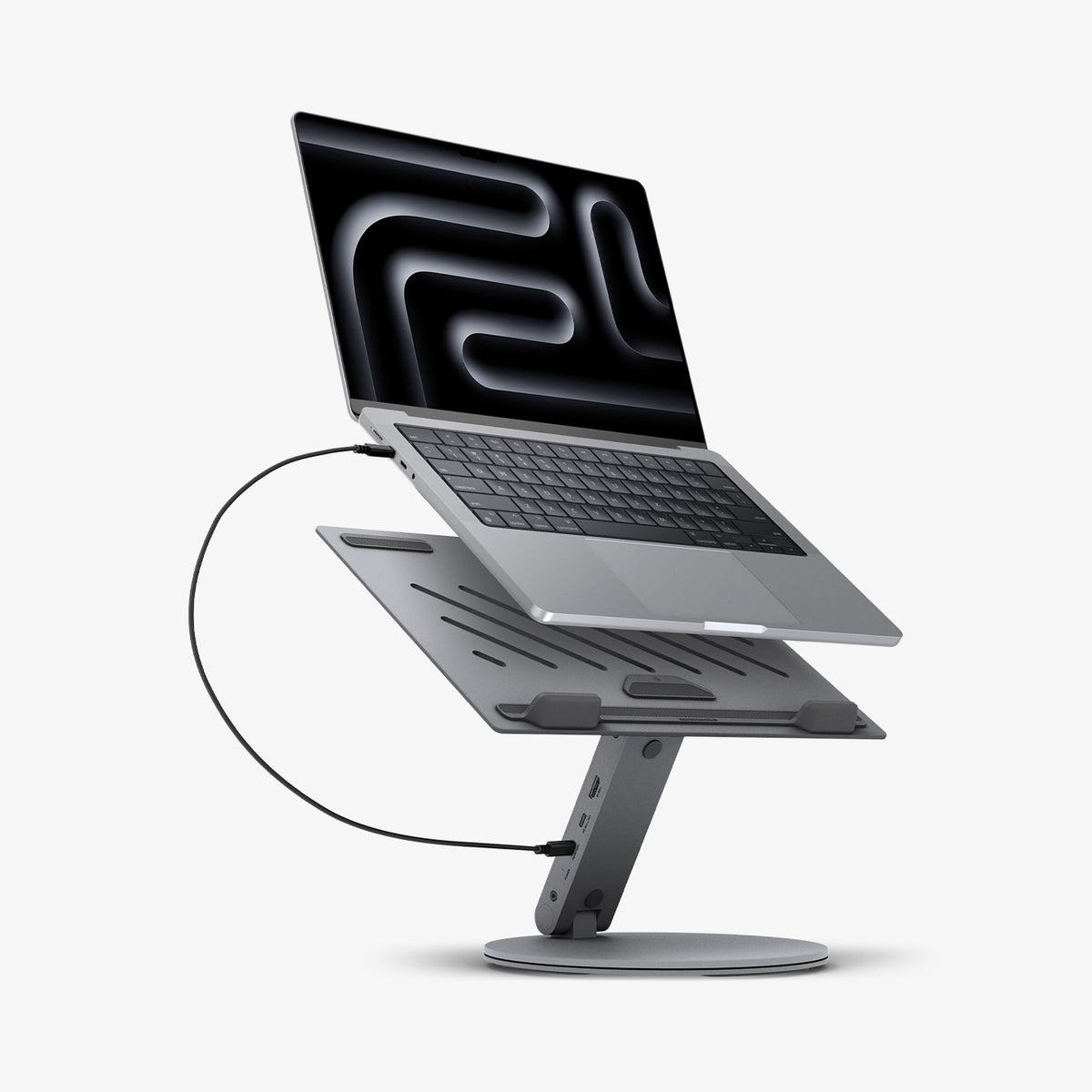 AMP08885 - Laptop Stand Hub LD204H showing with laptop on the top.