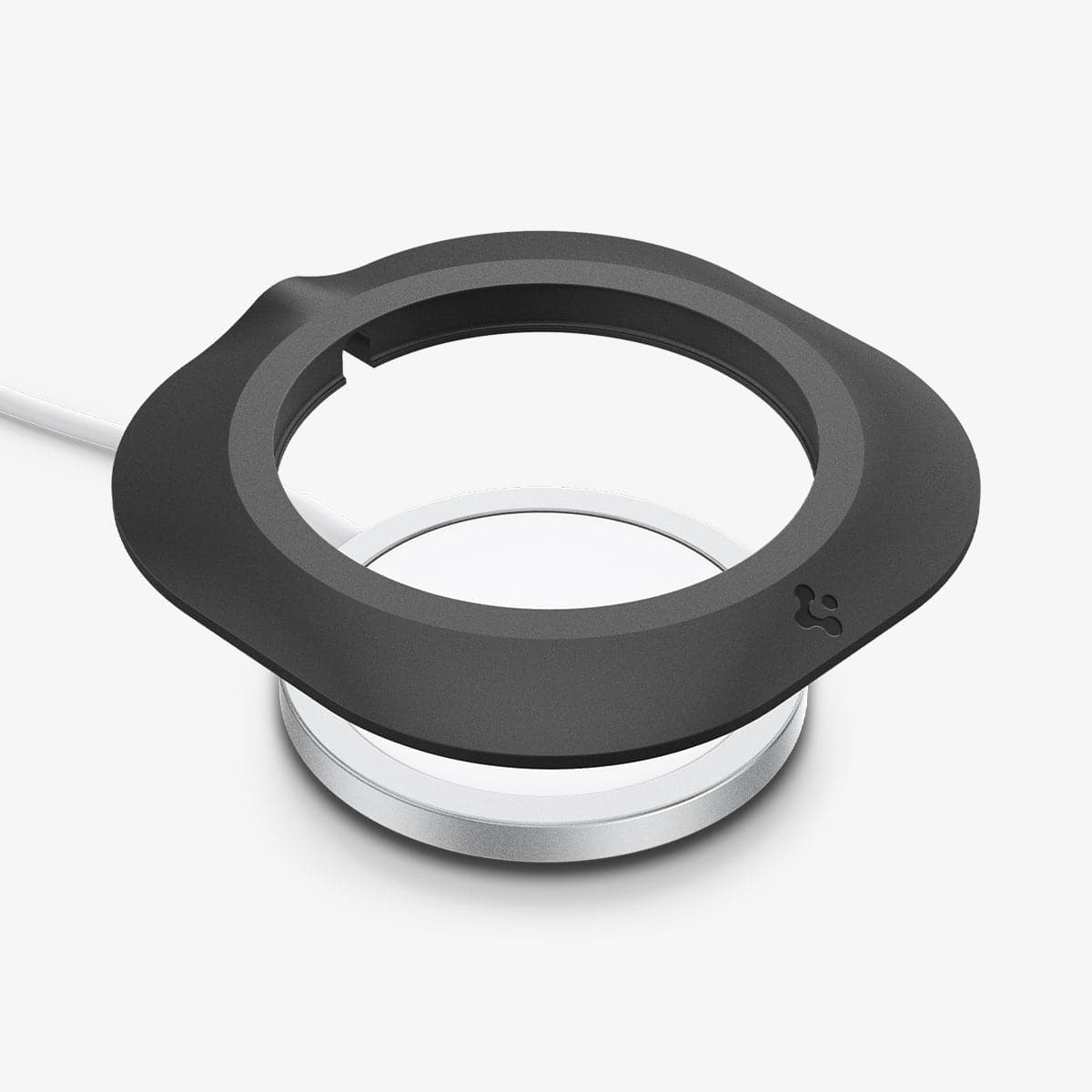 AMP03708 - MagFit in black showing the front and side with station hovering above the magsafe charger