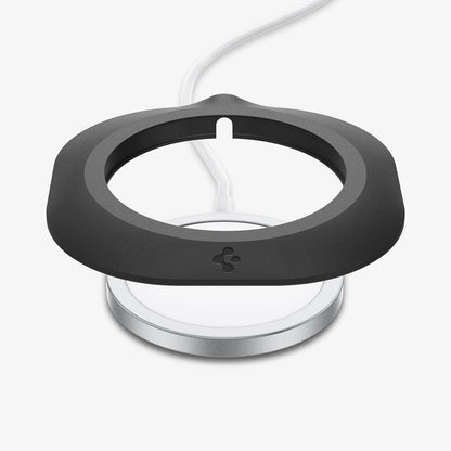 AMP03708 - MagFit in black showing the front with station hovering above the magsafe charger
