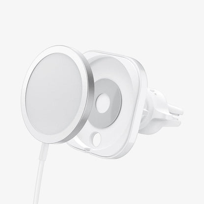 ACP03163 - MagFit Car Mount (MagFit) in white showing the magsafe charger hovering in front of the mount