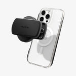 AMP09122 - Mag Fit Clip in black showing magfit clip attach over the phone.