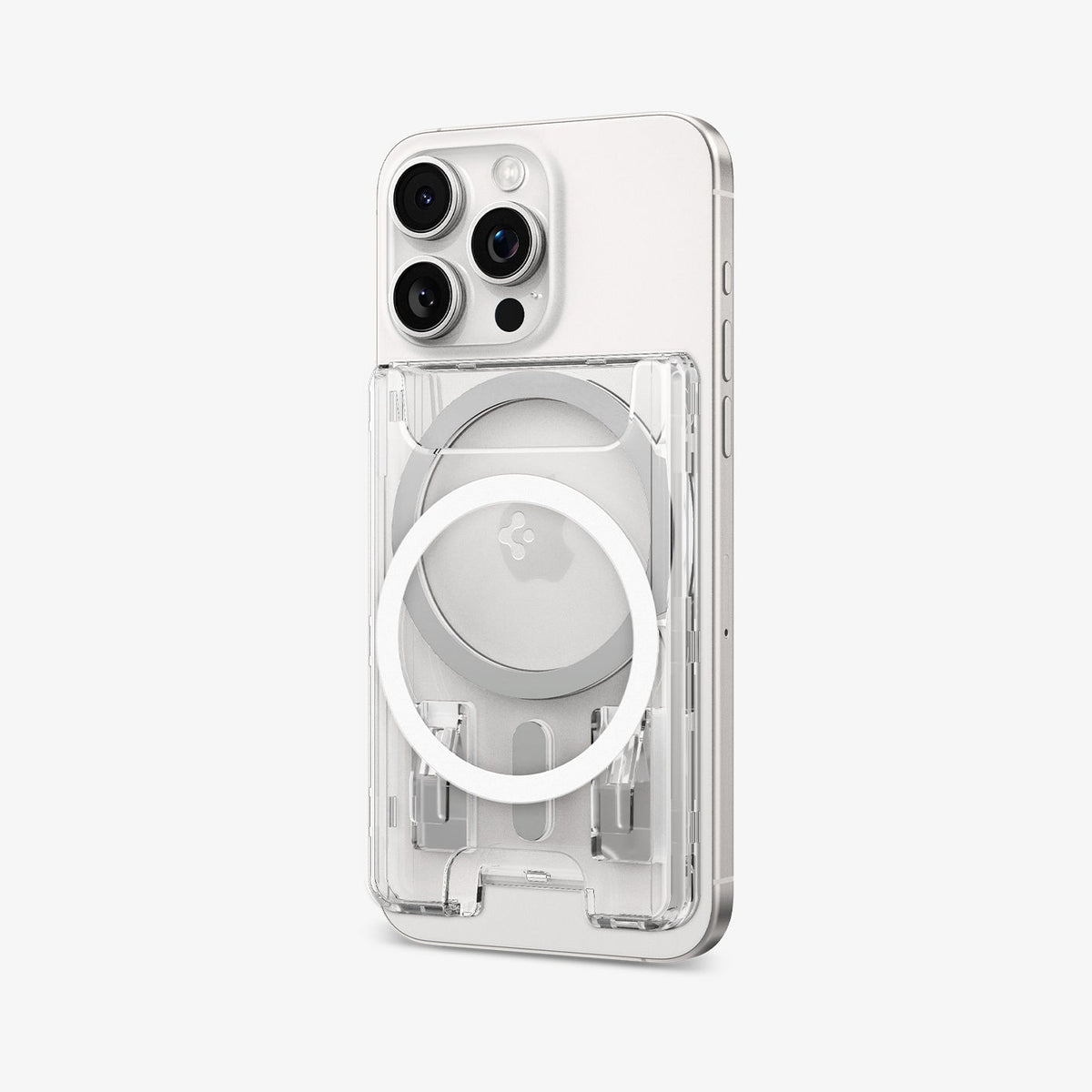 AFA08888 - Ultra Hybrid MagFit+ Wallet (MagFit) in Crystal Clear showing the front of the wallet case, back and partial side of the device