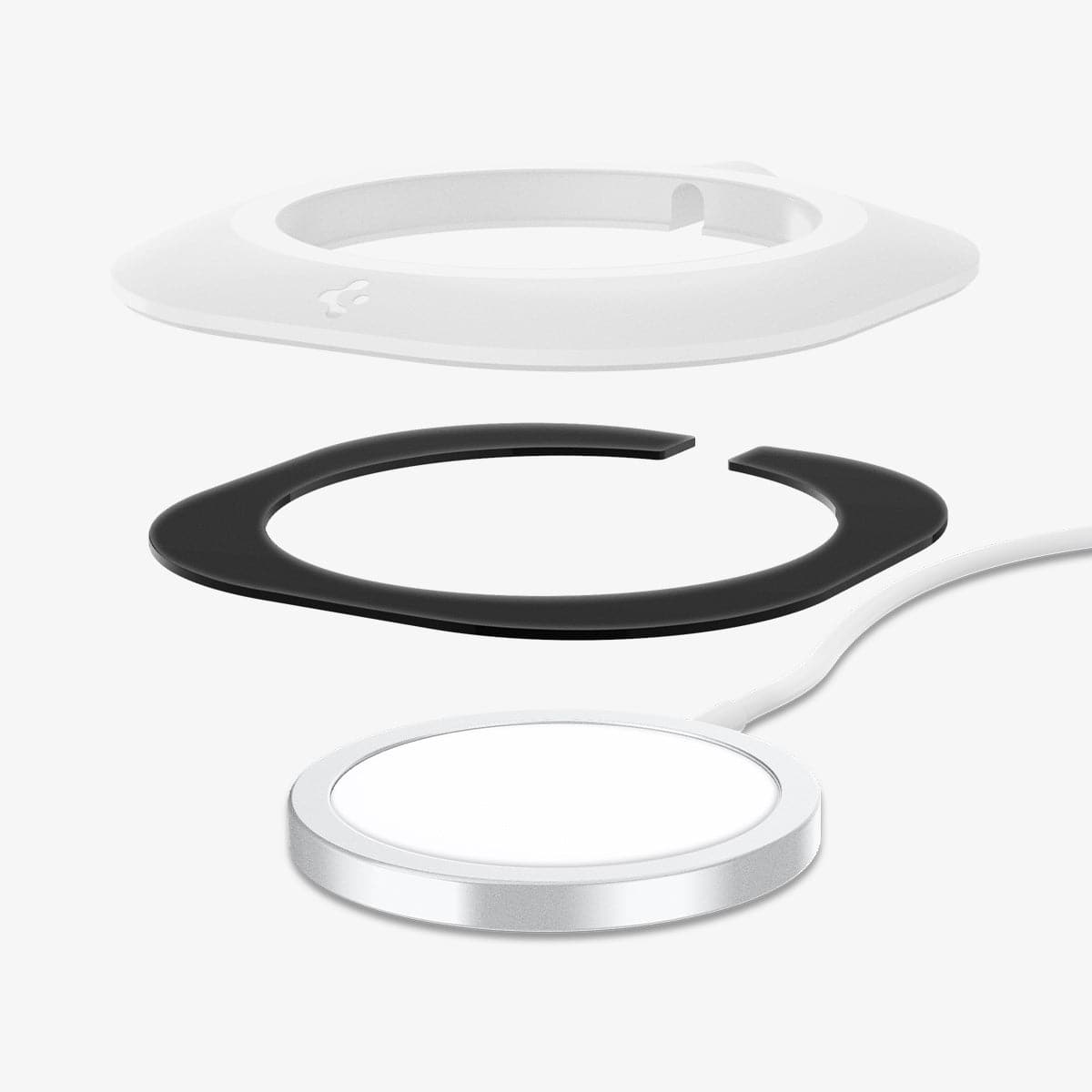 AMP03709 - MagFit in white showing the multiple layers of station hovering above the magsafe charger