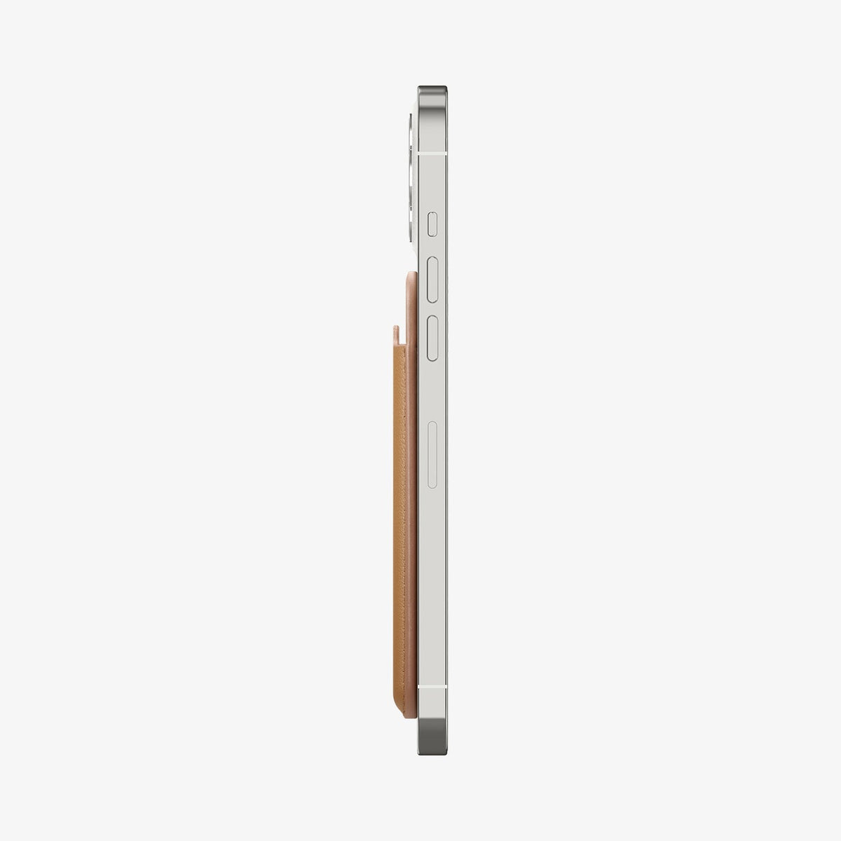 AFA03854 - MagSafe Card Holder Valentinus (MagFit) in brown showing the side with card holder attached to device