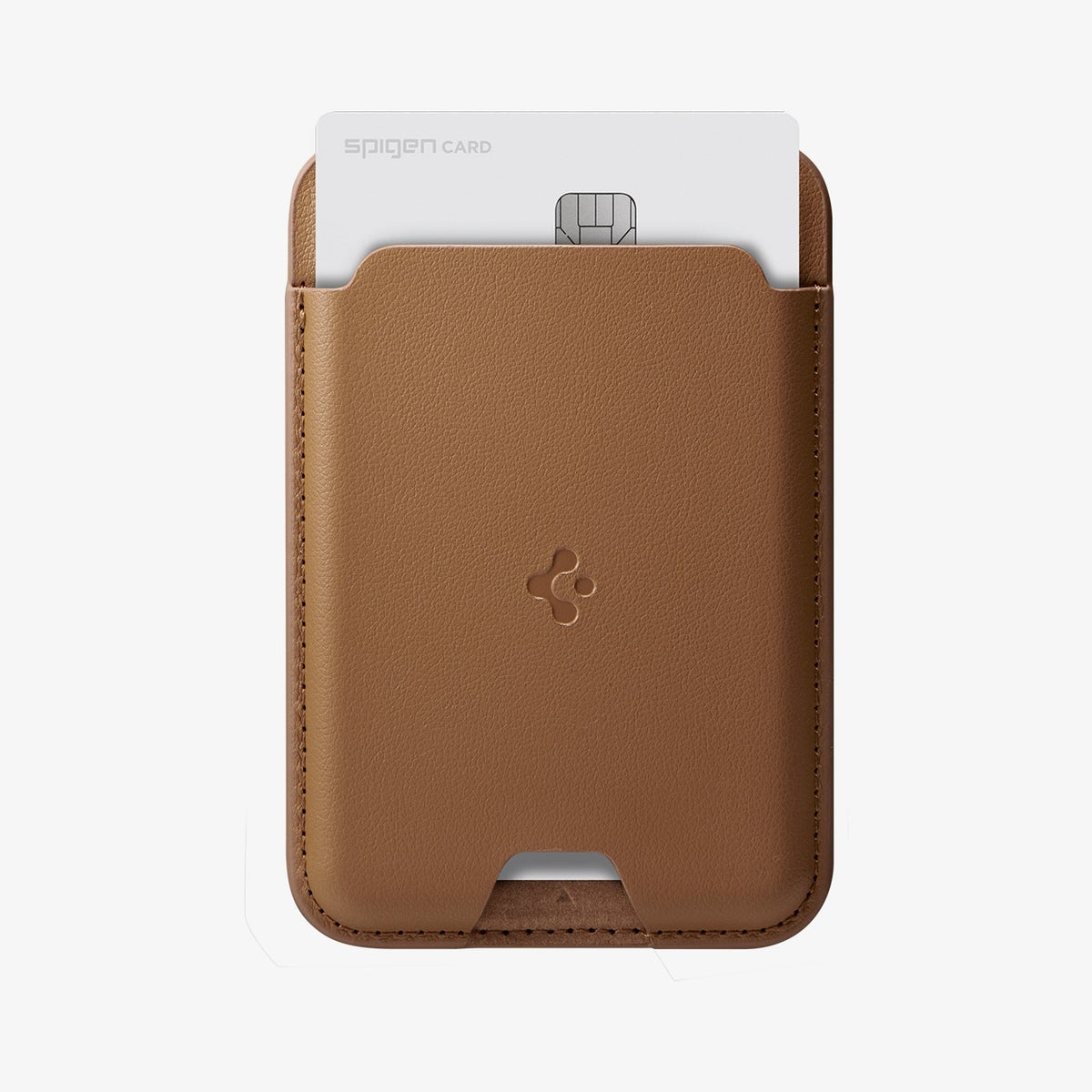 AFA03854 - MagSafe Card Holder Valentinus (MagFit) in brown showing the front with card in slot