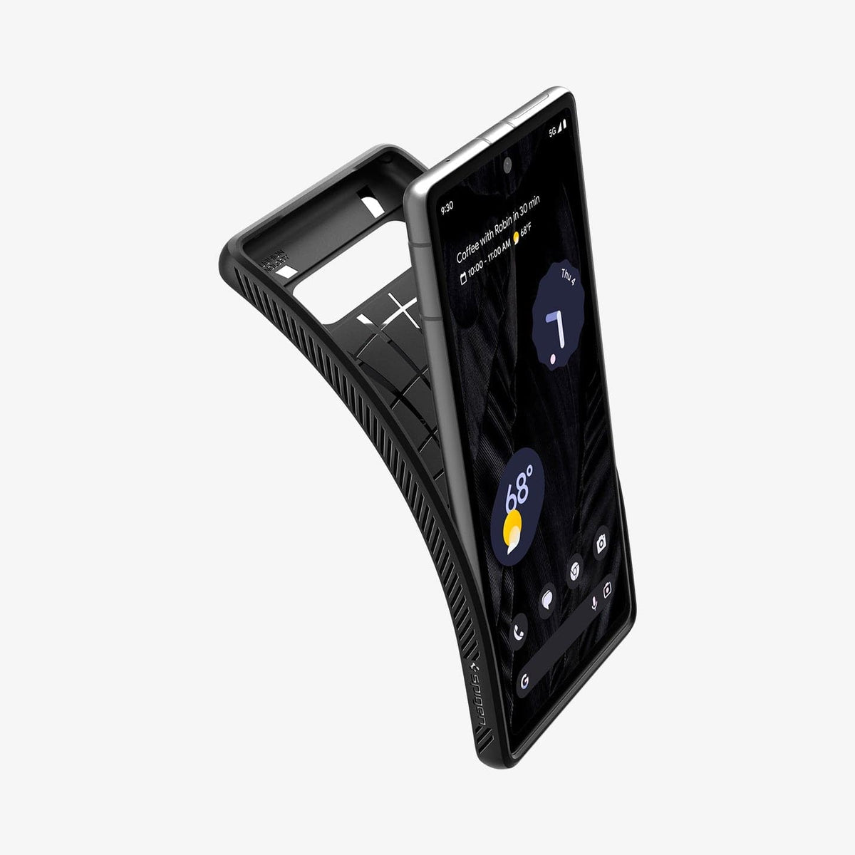 ACS05815 - Pixel 7a Case Liquid Air in matte black showing the case bending away from device