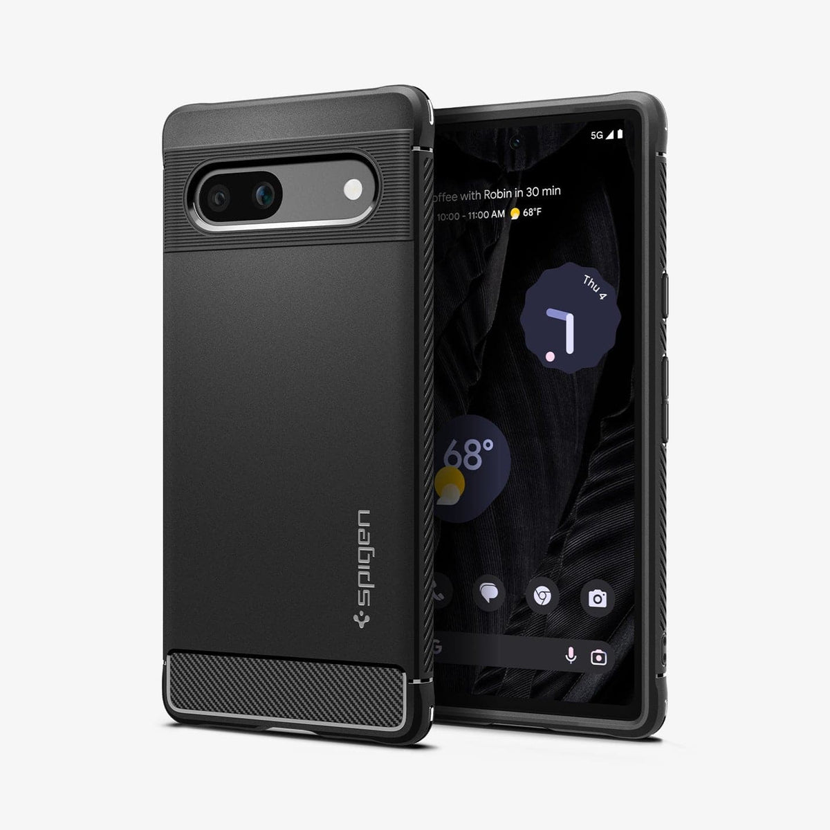 ACS05816 - Pixel 7a Case Rugged Armor in matte black showing the back and front