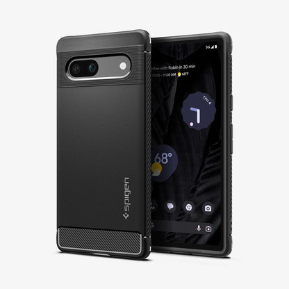 ACS05816 - Pixel 7a Case Rugged Armor in matte black showing the back and front
