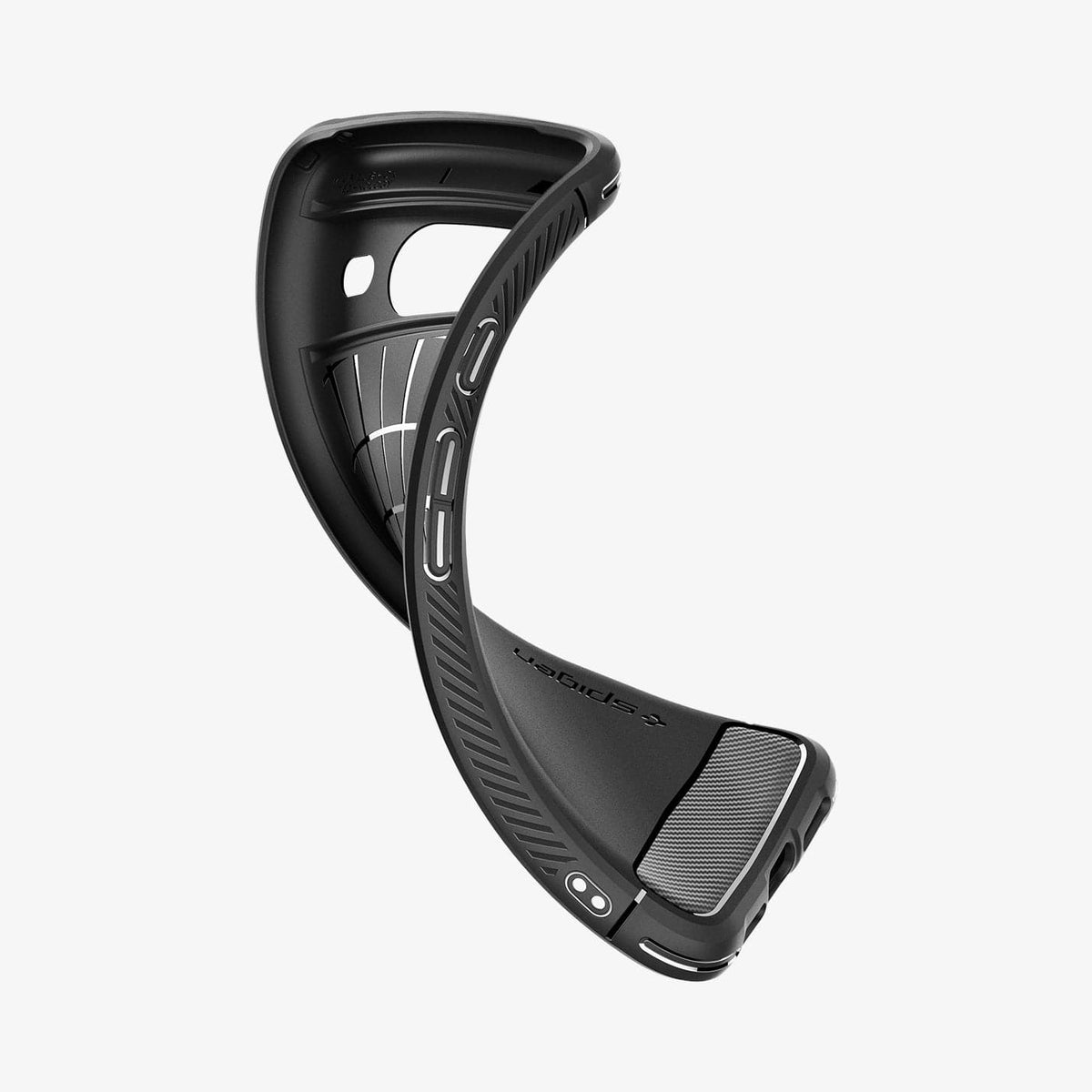 ACS06277 - Pixel 8 Case Rugged Armor in matte black showing the case bending to show the flexibility