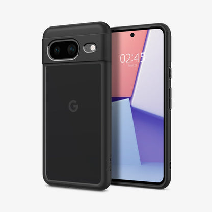 ACS06280 - Pixel 8 Case Ultra Hybrid in matte black showing the back and front
