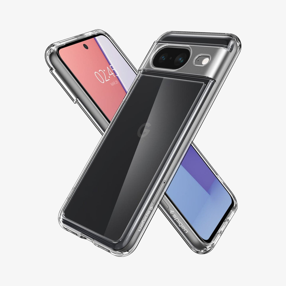 ACS06278 - Pixel 8 Case Ultra Hybrid in crystal clear showing the back, front and sides