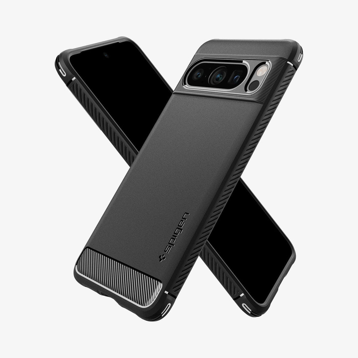 ACS06314 - Pixel 8 Pro Case Rugged Armor in matte black showing the back, front and sides
