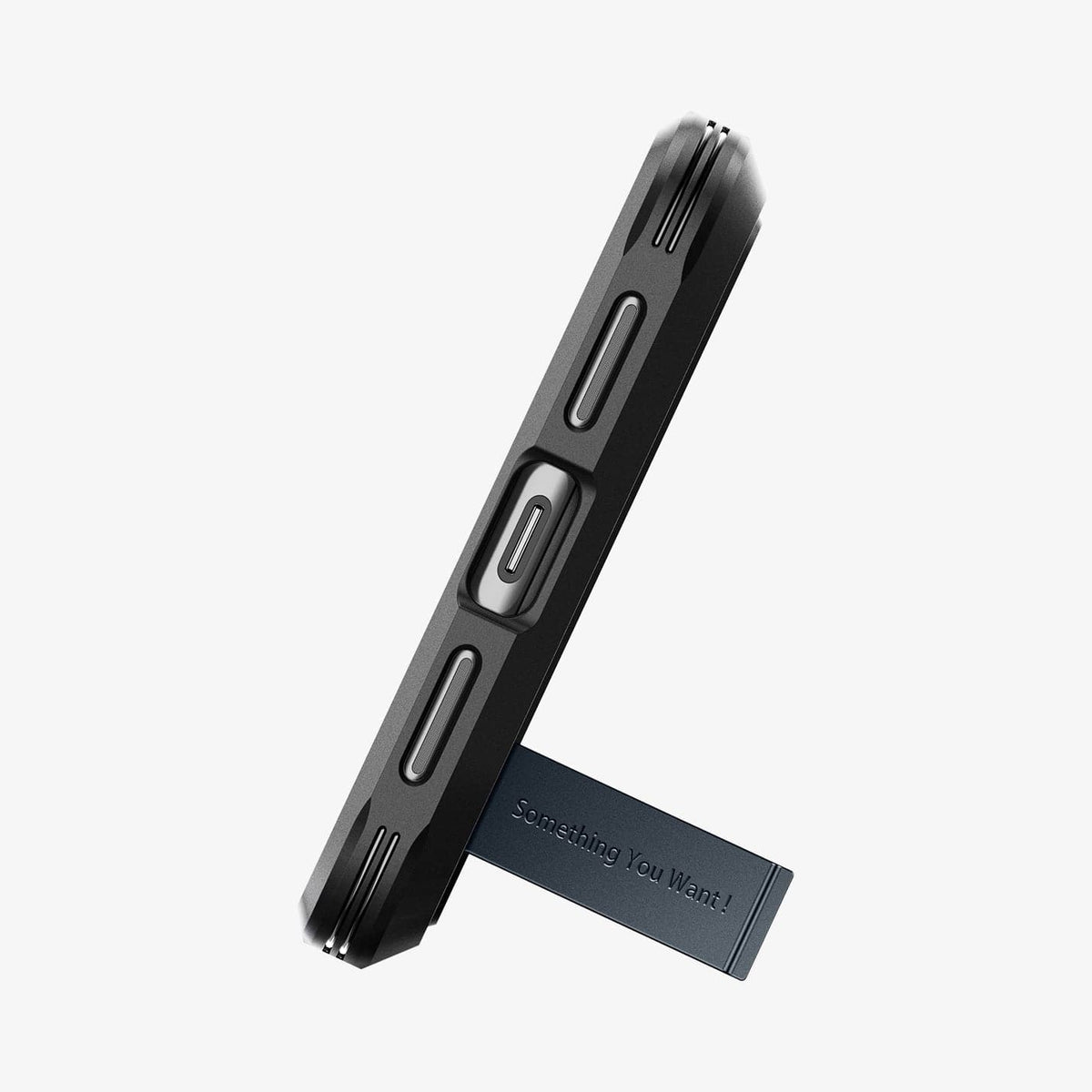 ACS06320 - Pixel 8 Pro Case Tough Armor in metal slate showing the bottom with device propped up by built in kickstand