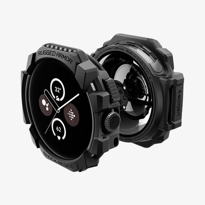 ACS07555 - Pixel Watch 3 (41mm) Rugged Armor in Matte Black showing the front and back of the pixel watch
