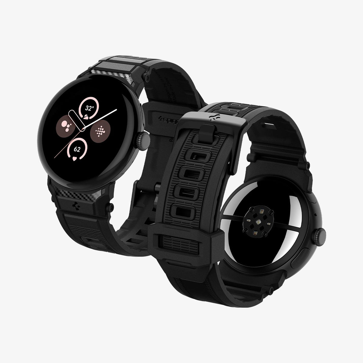 AMP07556 - Pixel Watch 5 (41mm) Rugged Band Matte Black showing the front, back, sides, partial inner and bottom