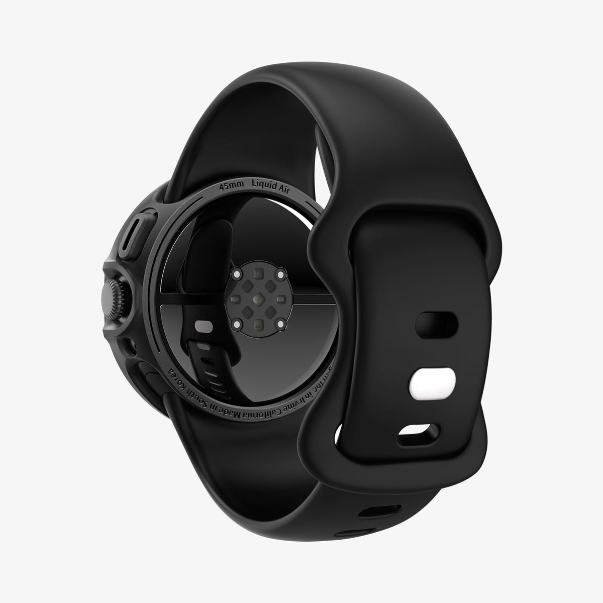ACS07598 - Pixel Watch 3 (45mm) Case Liquid Air in Matte Black showing the back, partial side and bottom