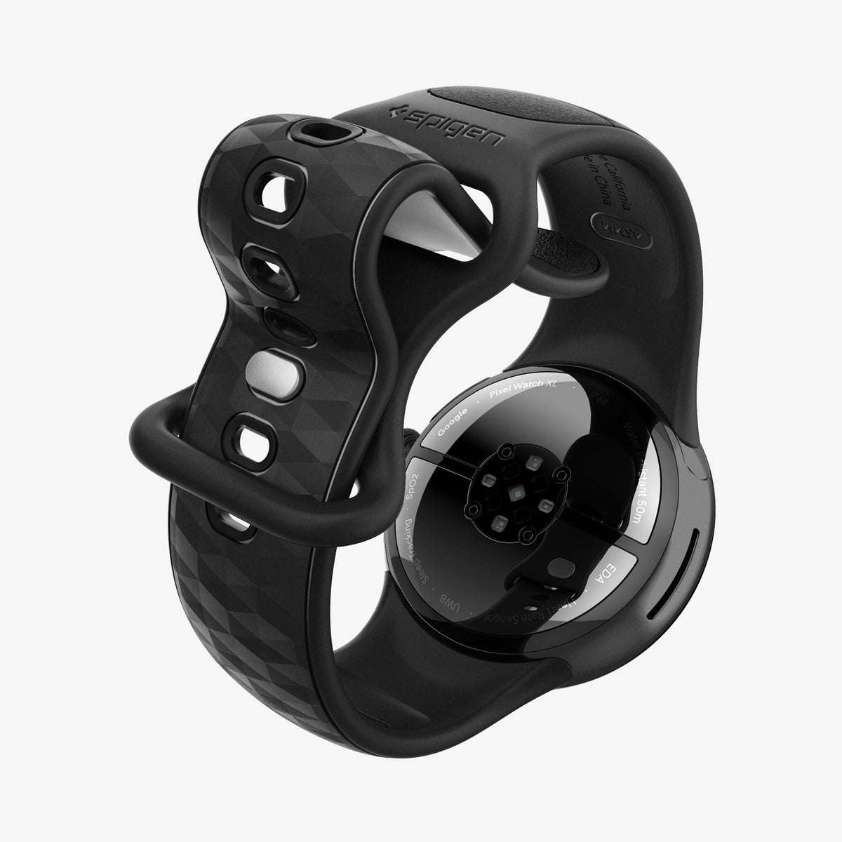 AMP10192 - GWdde Parallax Watch Band in black showing the back and strap folded slightly