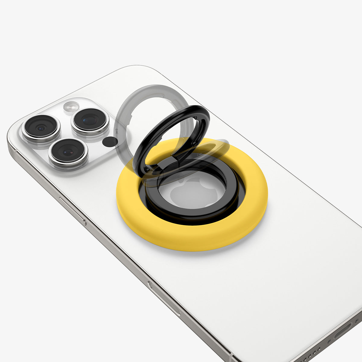 AMP09027 - MagSafe Phone Holder Nano Pop (MagFit) in Mango Yellow showing the front of the phone holder and it's flexibility