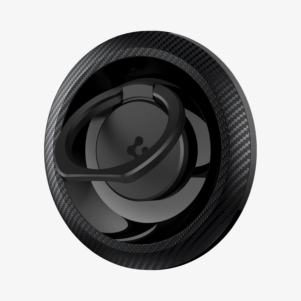 AMP05505 - O-Mag Magnetic Phone Holder (MagFit) in carbon showing the front and ring partially extended out