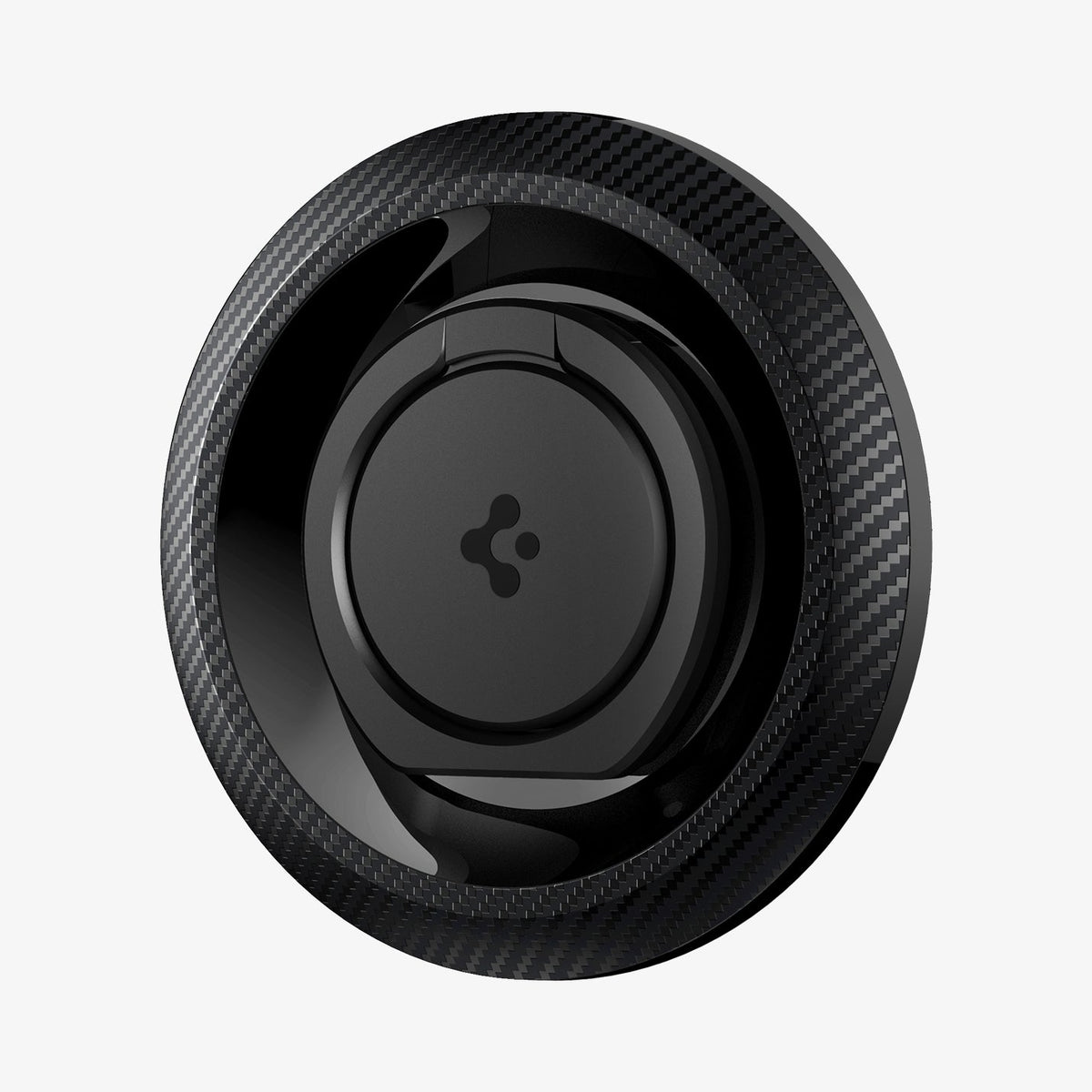 AMP05505 - O-Mag Magnetic Phone Holder (MagFit) in carbon showing the front and partial side
