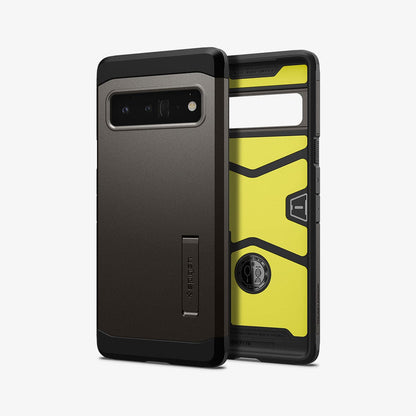 ACS03462 - Pixel 6 Pro Case Tough Armor in gunmetal showing the back and inside of case