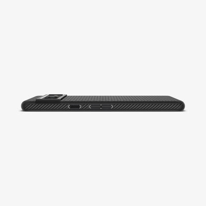 ACS04696 - Pixel 7 Case Liquid Air in matte black showing the back and side with device laying flat