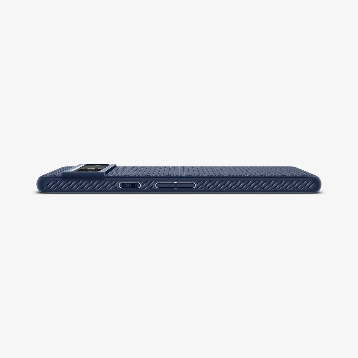 ACS04697 - Pixel 7 Case Liquid Air in navy blue showing the side and back with device laying flat