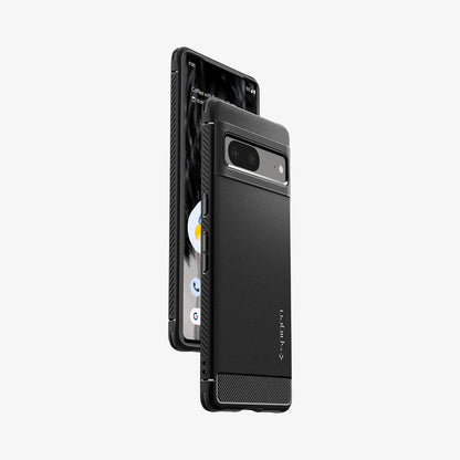ACS04698 - Pixel 7 Case Rugged Armor in matte black showing the sides, partial front and back