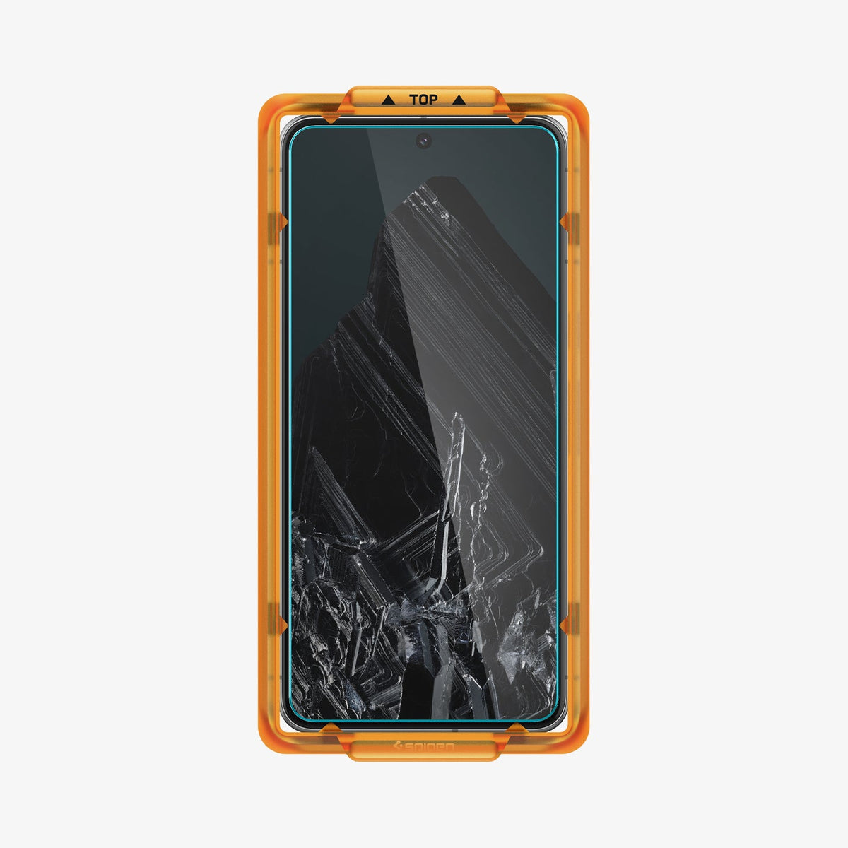 AGL07395 - Pixel 8 Pro Alignmaster in Clear showing the front of the device with alignment tray attached to it
