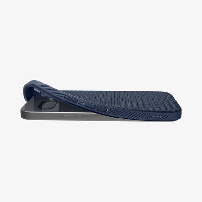 ACS09040 - Pixel 9a Case Liquid Air in Navy Blue showing the back and side partially lifted in the corner