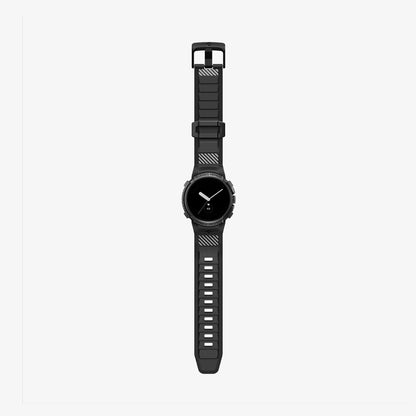 ACS04800 - Pixel Watch Case Rugged Armor Pro in black showing the front with watch band laid out flat