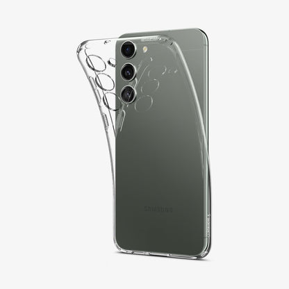 ACS05708 - Galaxy S23 Case Liquid Crystal in crystal clear showing the back with case bending away from device to show the flexibility