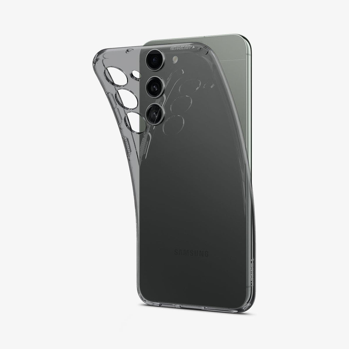 ACS05663 - Galaxy S23 Plus Case Liquid Crystal in space crystal showing the back with case bending away from device to show the flexibility