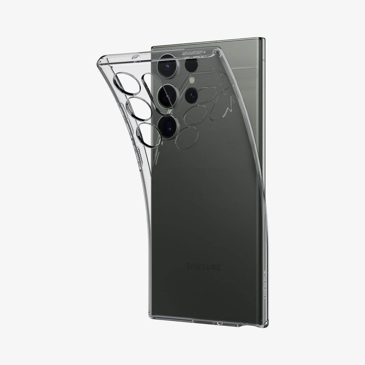 ACS05611 - Galaxy S23 Ultra Case Liquid Crystal in space crystal showing the back with case bending away from device to show the flexibility