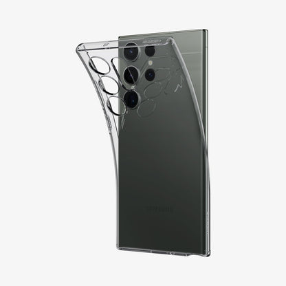 ACS05611 - Galaxy S23 Ultra Case Liquid Crystal in space crystal showing the back with case bending away from device to show the flexibility