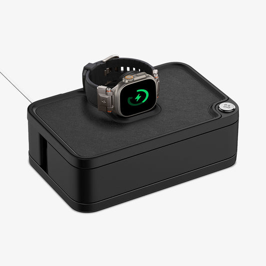 AMP07602 - Watch Organizer | S340 in Black showing the watch placed at the top of the organizer while charging