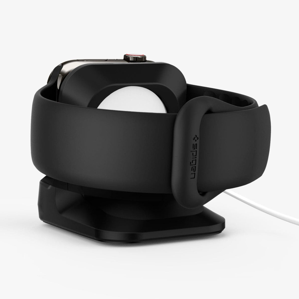 SGP11584 - Apple Watch Night Stand S350 in black showing the back with watch on stand
