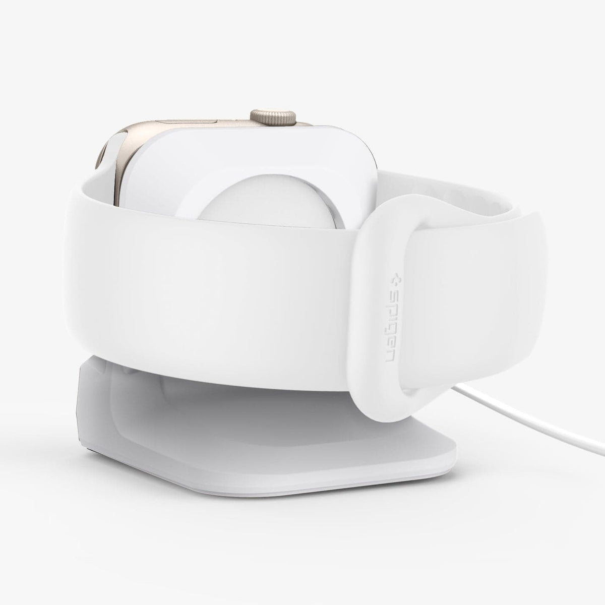 000CD21181 - Apple Watch Night Stand S350 in white showing the back with watch on stand