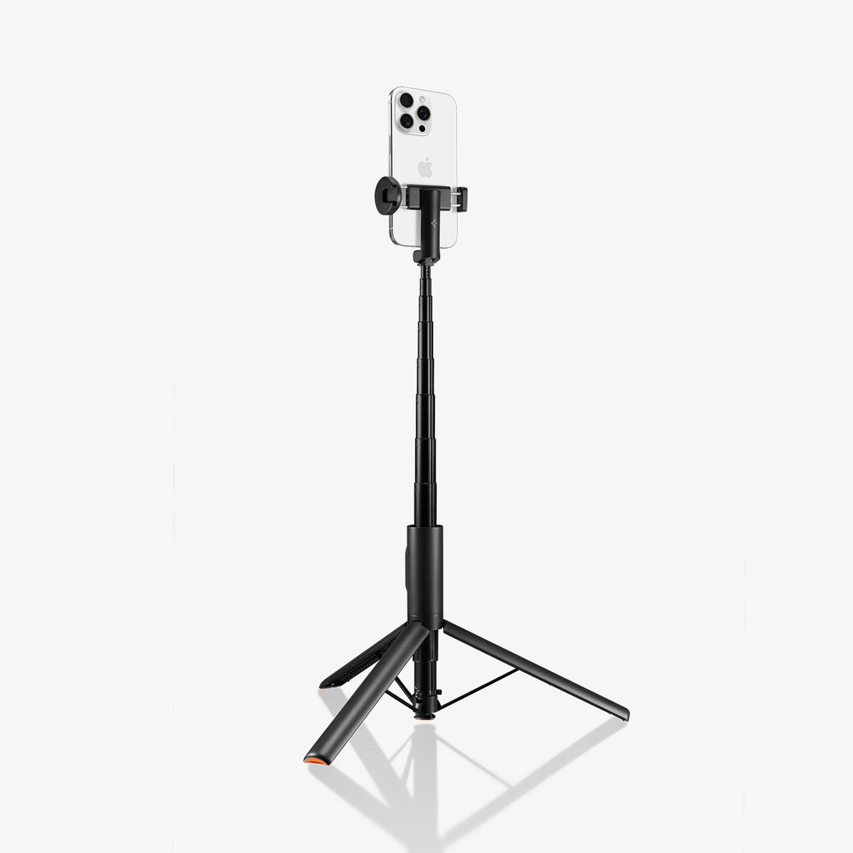 AMP09336 - Tripod Selfie Stick S541W in Black showing the back and partial side of the device attached to a retracted tripod showing side