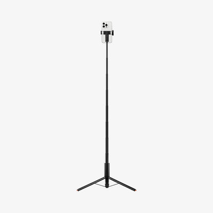 AMP09336 - Tripod Selfie Stick S541W in Black showing the back of the device in portrait form attached to an extended tripod