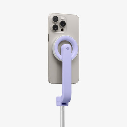 AMP07658 - Tripod Selfie Stick (Mag Fit) | S571W in Lavender showing the back with a device attached to a selfie stick